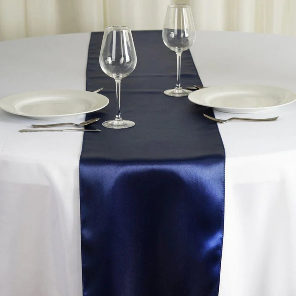 12"x108" Navy Blue Satin Table Runner (Set of 12)